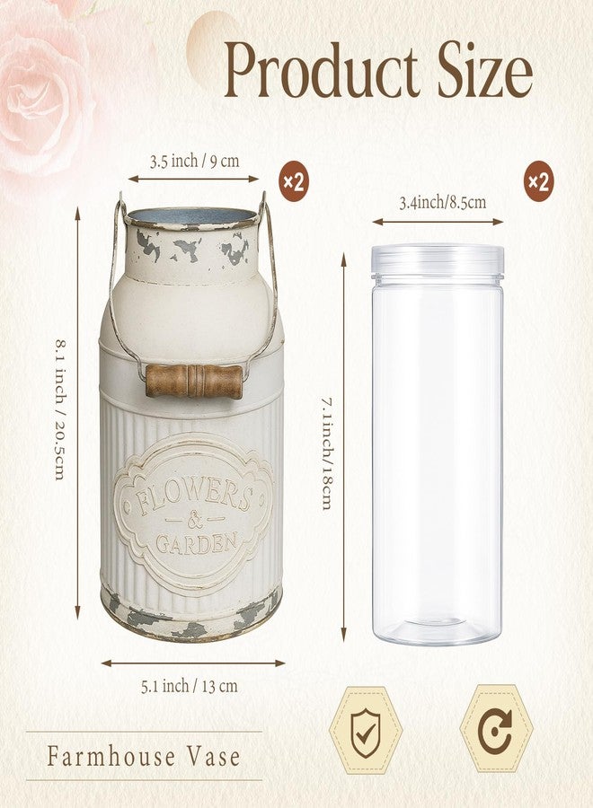 Glitinsel 2 Pcs Shabby Rustic Chic Vase White Metal Vase French Farmhouse Flower Bottle Decor with Handle Vintage Decor for Home Garden Office Farmhouse Kitchen(8.1 x 5.1 x 3.5 Inch) - Image 2